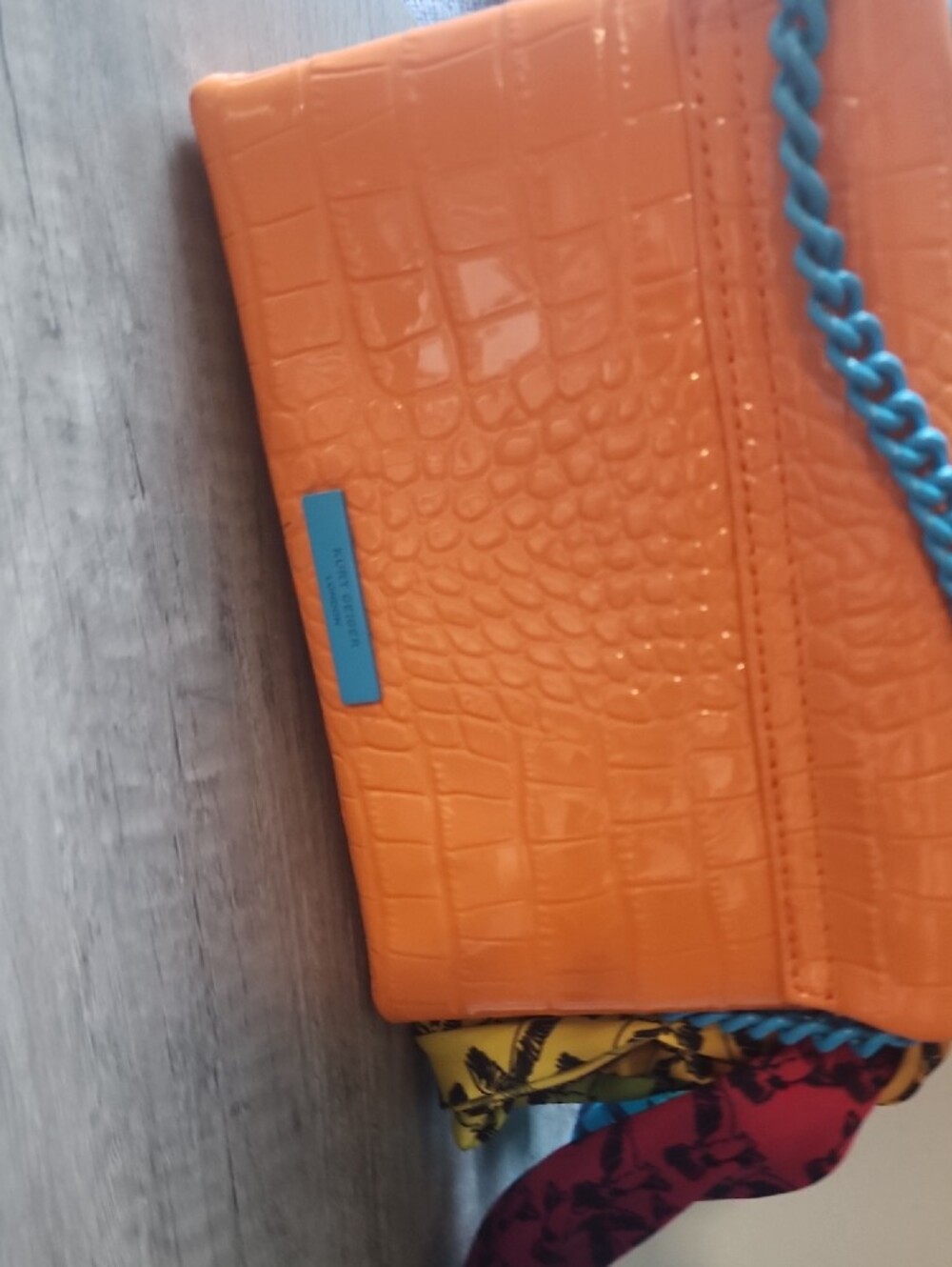 Kurt Geiger Orange Croc-Embossed Shoulder Bag with Pink Emblem - Picture 10 of 13